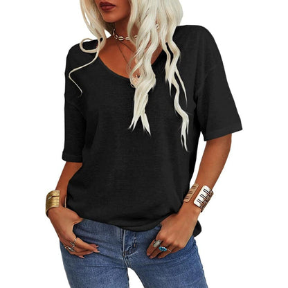 💖2025 Venta Caliente de Verano💥Camiseta de Cuello en V de Color Liso para Mujer