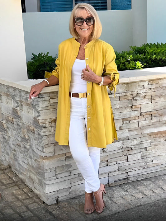 🦋Chaquetas camiseras largas de algodón en color sólido para mujer