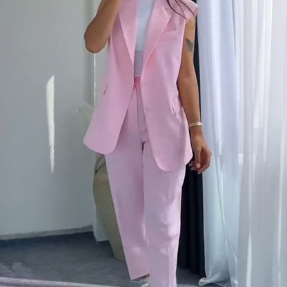 ⏰ Último día de venta 49% de descuento 💖 Conjunto de elegantes blazer mujer sin mangas y pantalones con alto contenido