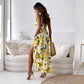 Elegante vestido largo de tirantes con estampado de limones
