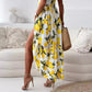 Elegante vestido largo de tirantes con estampado de limones