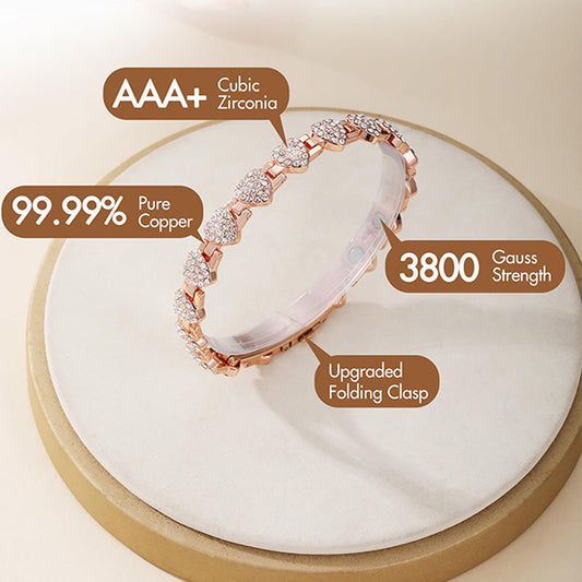 Pulsera Magnética de Cobre para Mujer con Corazones Brillantes