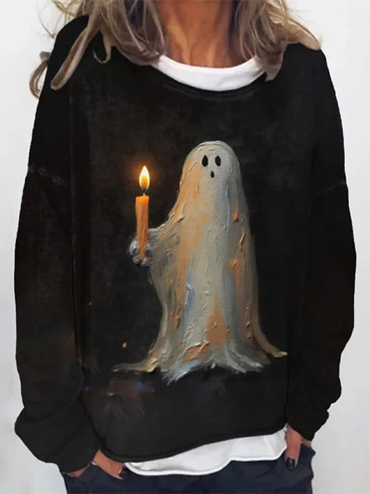 Camiseta con estampado de velas y pintura de fantasmas retro