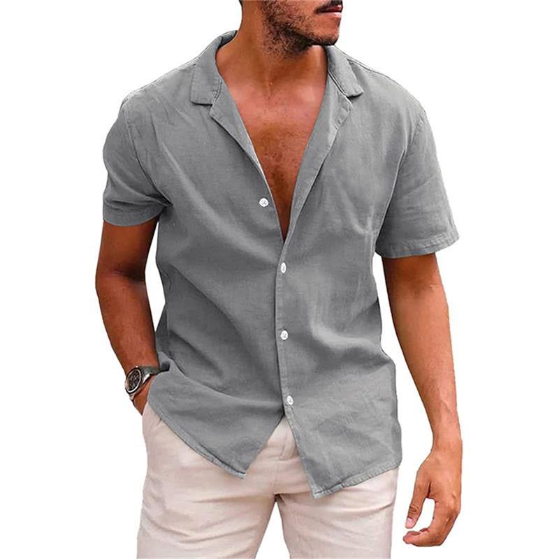 Camisa de manga corta de color puro con solapa para hombre maryling77