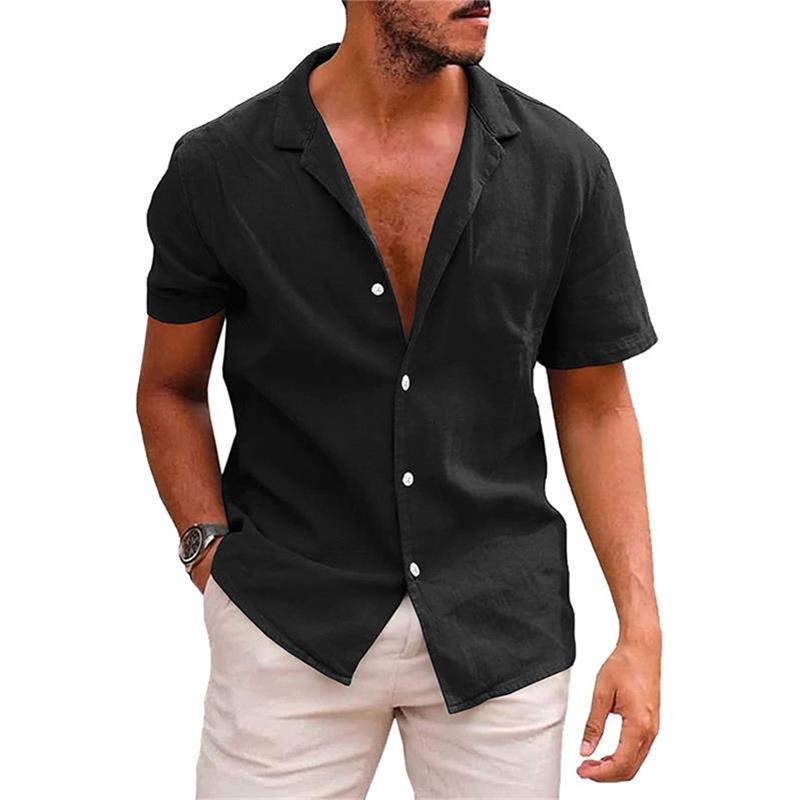 Camisa de manga corta de color puro con solapa para hombre maryling77