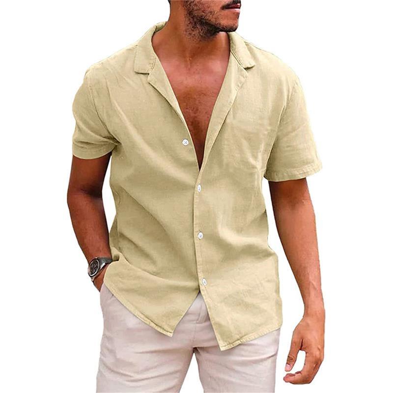 Camisa de manga corta de color puro con solapa para hombre maryling77