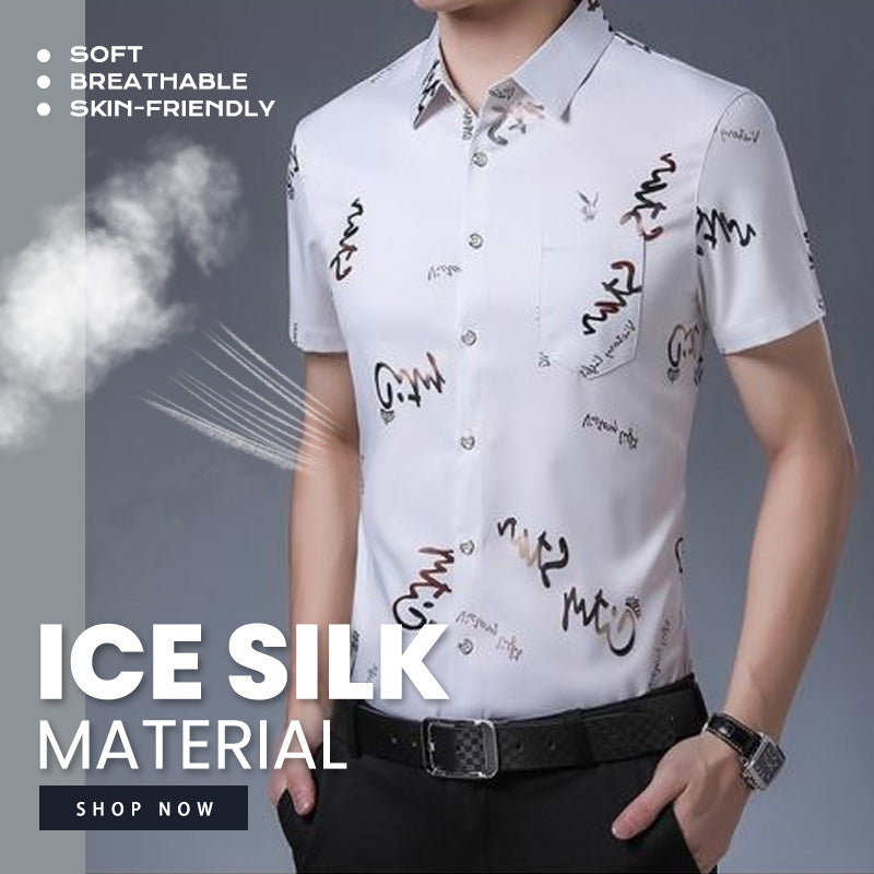 Camisa de hombre estampada de manga corta en seda hielo gothems1