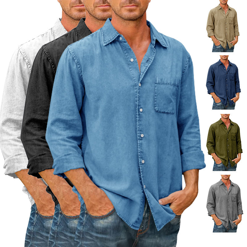 Camisa estilo vaquero para hombre 【Manga larga】En Rebajas, Tops de Mezclilla, Mezclilla de Hombre comepew