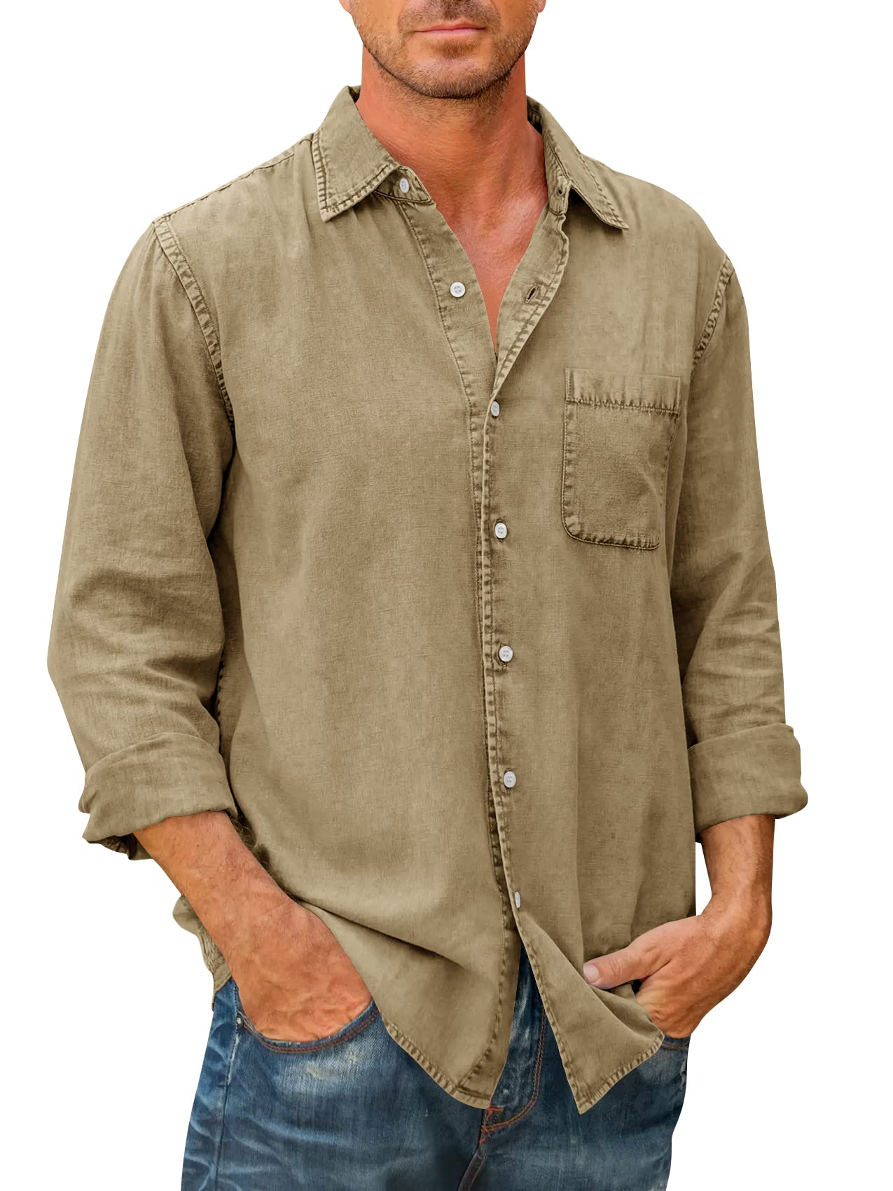 Camisa estilo vaquero para hombre 【Manga larga】En Rebajas, Tops de Mezclilla, Mezclilla de Hombre comepew