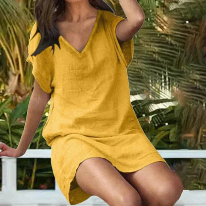 🔥Oferta de último día 49%🔥Vestido de algodón y lino en colores sólidos