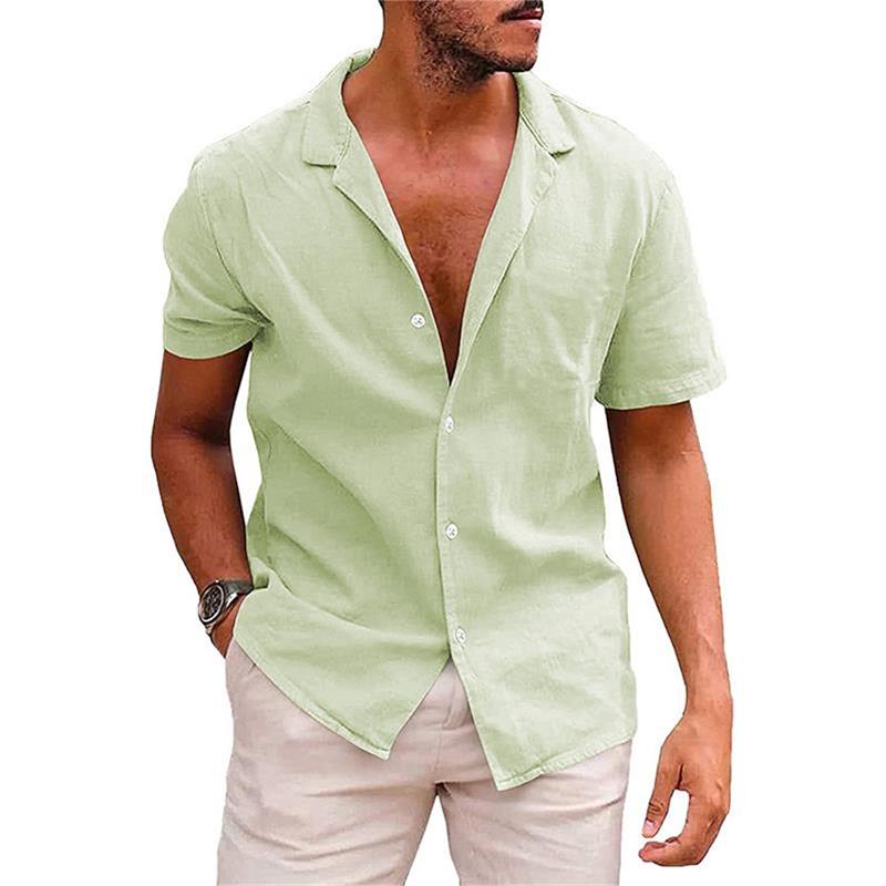 Camisa de manga corta de color puro con solapa para hombre maryling77