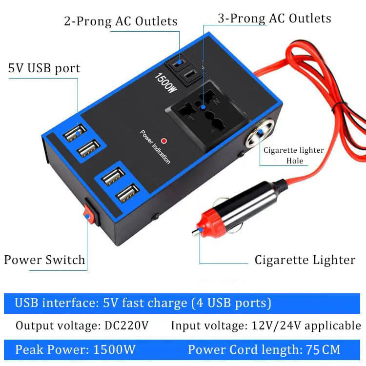 Inversor de Corriente para Coche 220V, Conversor de 12V24V a 220V gabaray