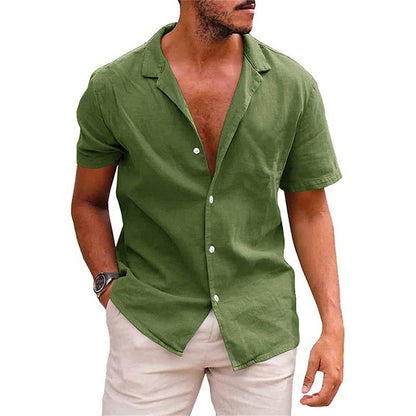 Camisa de manga corta de color puro con solapa para hombre maryling77