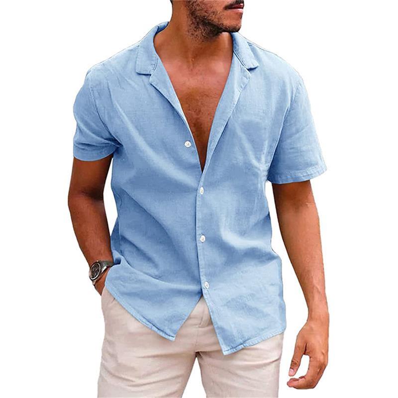 Camisa de manga corta de color puro con solapa para hombre maryling77