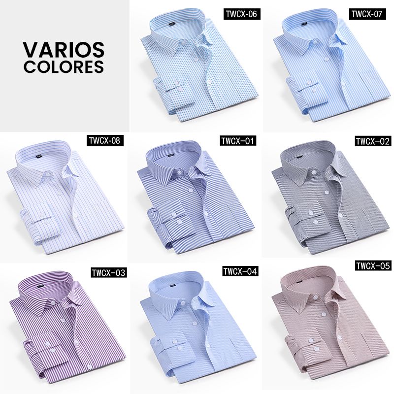 Camisas de Manga Larga con Botón de Rayas de Algodón para Hombre maisonshoe