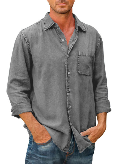 Camisa estilo vaquero para hombre 【Manga larga】En Rebajas, Tops de Mezclilla, Mezclilla de Hombre comepew