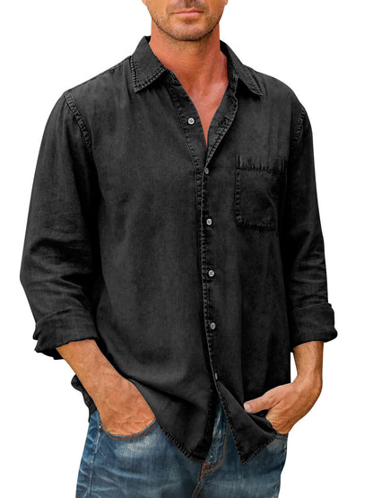 Camisa estilo vaquero para hombre 【Manga larga】En Rebajas, Tops de Mezclilla, Mezclilla de Hombre comepew