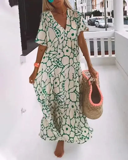 🌸Vestido de verano estampado con cuello en V 🔥Compre 2 envío gratis🔥