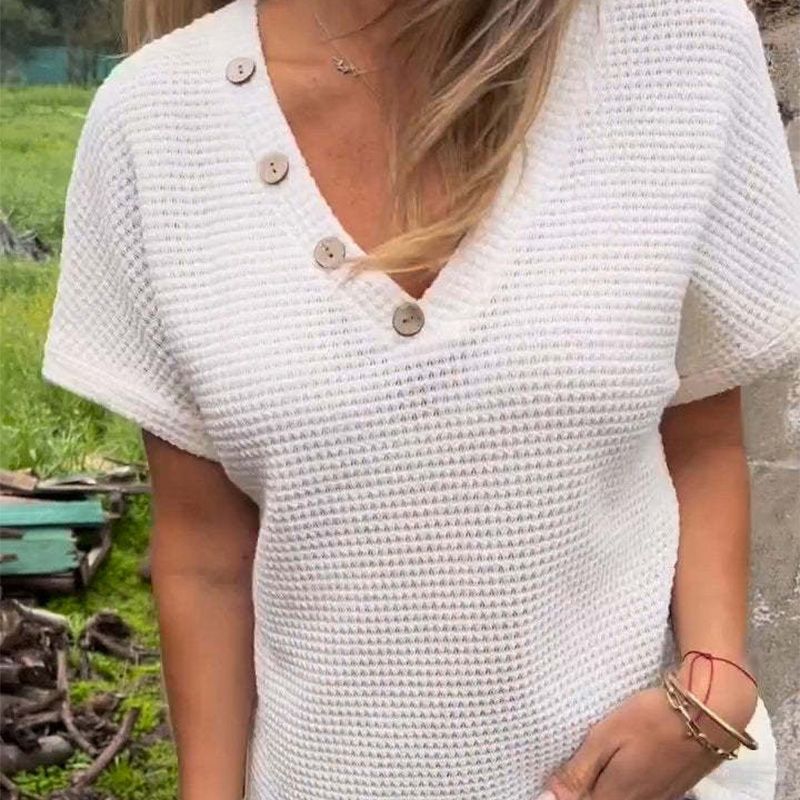 🔥Elegante top de manga corta con cuello en V para mujer🔥Compre 3 envío gratis